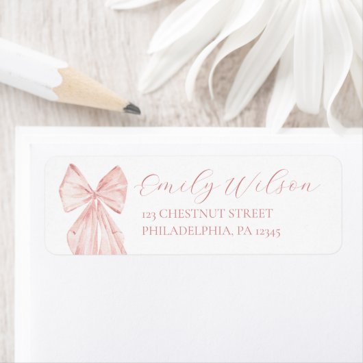 Pink Bow Girl Baby shower Ribbon Retouradres Etiket (Insitu)