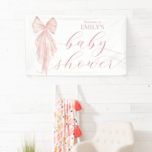 Pink Bow Girl Baby shower Ribbon Welkom Spandoek (Insitu)