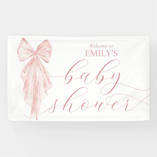 Pink Bow Girl Baby shower Ribbon Welkom Spandoek (Horizontaal)