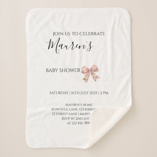 Pink Bow Girl Baby Shower  Sherpa Deken (Voorkant)