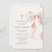 Pink Bow Girl Baptism Invitation Kaart (Voorkant)