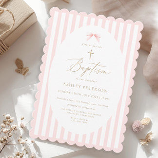 Pink Bow Girl Baptism Invitation Kaart