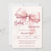 Pink bow girl beige cream Baby Shower Kaart (Voorkant)