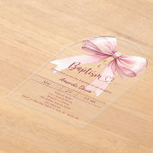 Pink bow girl elegant clear luxury arch Baptism Acryl Uitnodigingen (Laagn)