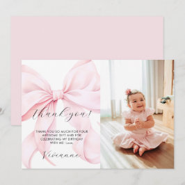 Pink Bow Girl First Birthday Flat Thank You Card Bedankkaart