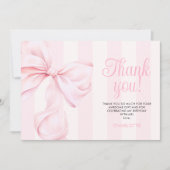 Pink Bow Girl First Birthday Flat Thank You Card Bedankkaart (Voorkant)