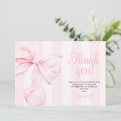 Pink Bow Girl First Birthday Flat Thank You Card Bedankkaart (Staand voorkant)