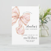 Pink Bow Girl First Birthday  Kaart (Staand voorkant)