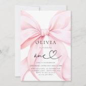 Pink Bow Girl First Birthday  Kaart (Voorkant)