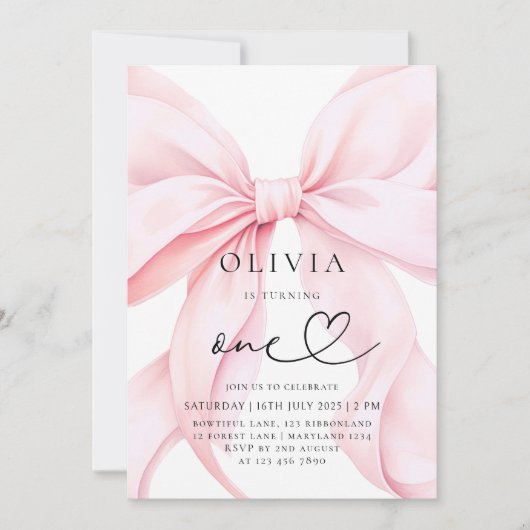 Pink Bow Girl First Birthday  Kaart (Voorkant)