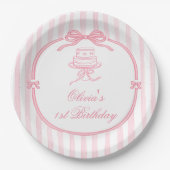 Pink Bow Girl First Birthday Papieren Bordje (Voorkant)