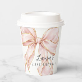 Pink Bow Girl First Birthday Party Papieren Bekers