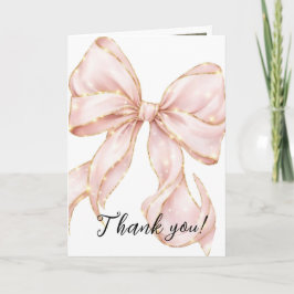 Pink Bow Girl First Birthday Party Thank You Card Kaart
