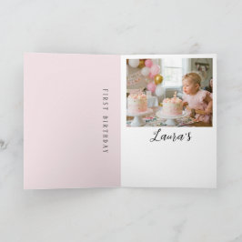 Pink Bow Girl First Birthday Party Thank You Card Kaart