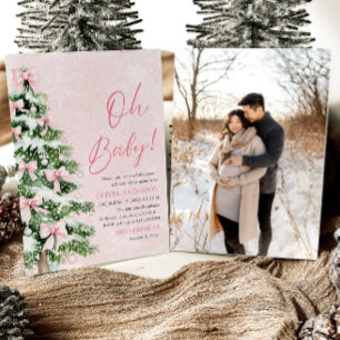 Pink Bow Girl Kerstboom Oh Baby Baby shower Kaart