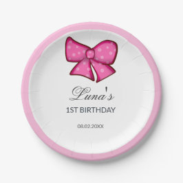 Pink Bow Girl Kids 1st Birthday  Papieren Bordje