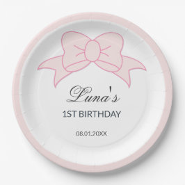 Pink Bow Girl Kids 1st Birthday  Papieren Bordje