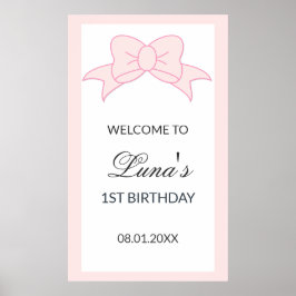 Pink Bow Girl Kids 1st Birthday  Poster