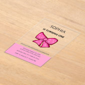 Pink Bow Girl Kids First Birthday Acryl Uitnodigingen (Laagn)