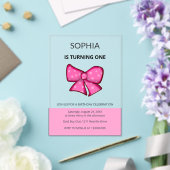 Pink Bow Girl Kids First Birthday Acryl Uitnodigingen (Insitu (Huwelijk))