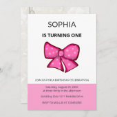 Pink Bow Girl Kids First Birthday  Kaart (Voorkant / Achterkant)