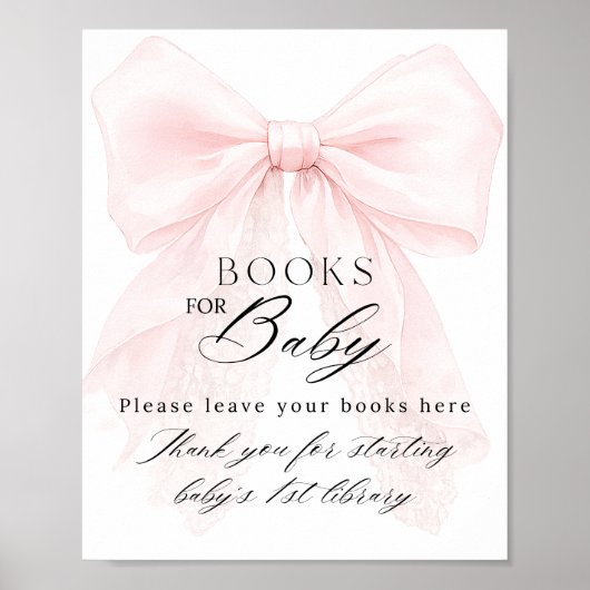 Pink Bow Girl Modern Baby Shower Book Request Poster (Voorkant)
