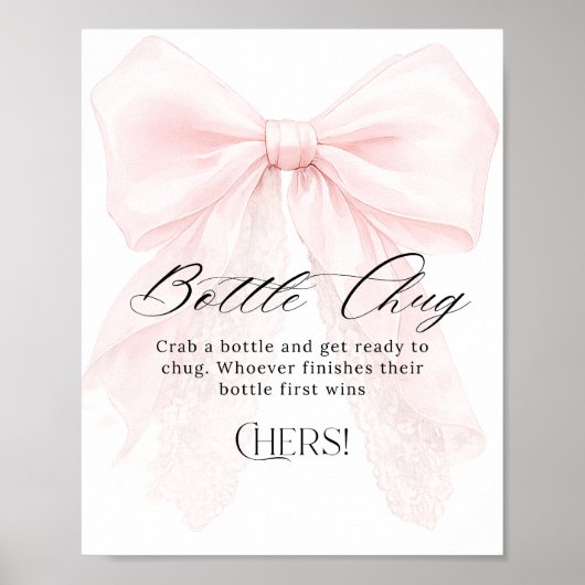 Pink Bow Girl Modern Baby Shower Bottle Chug Poster (Voorkant)