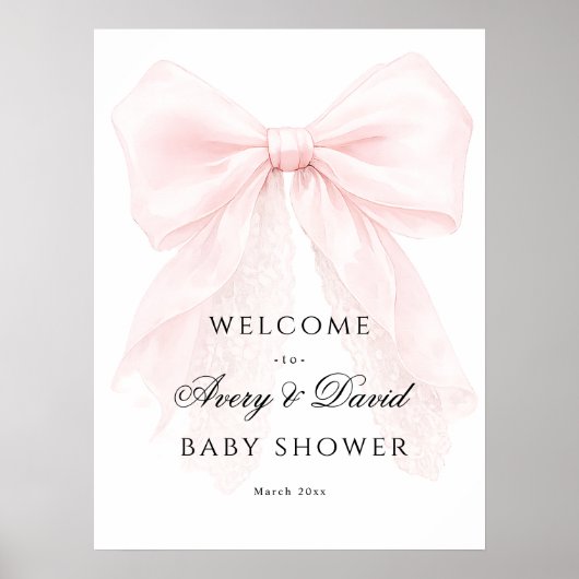 Pink Bow Girl Modern Baby Shower  Poster (Voorkant)