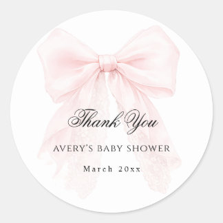 Pink Bow Girl Modern Baby Shower  Ronde Sticker