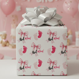 Pink Bow Girl Mom Ribbon Cute Baby Shower Cadeaupapier