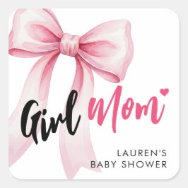 Pink Bow Girl Mom Ribbon Cute Baby Shower Vierkante Sticker