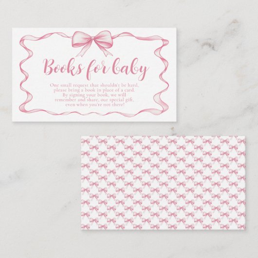 Pink Bow Girl Ribbon Baby shower Boeken voor Baby Informatiekaartje (Voorkant / Achterkant)