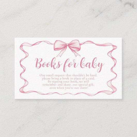 Pink Bow Girl Ribbon Baby shower Boeken voor Baby Informatiekaartje (Voorkant)