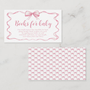 Pink Bow Girl Ribbon Baby shower Boeken voor Baby Informatiekaartje