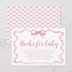 Pink Bow Girl Ribbon Baby shower Boeken voor Baby Informatiekaartje