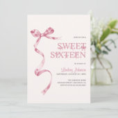 Pink Bow Girl Sweet Sixteen 16th Birthday Kaart (Staand voorkant)