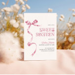 Pink Bow Girl Sweet Sixteen 16th Birthday Kaart<br><div class="desc">Schattigee roze bogen meisje lieve zestien uitnodiging.</div>