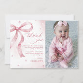 Pink Bow Girl Verjaardagsfeestje Bedankkaart (Voorkant)