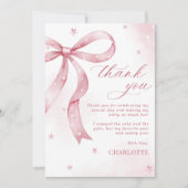 Pink Bow Girl Verjaardagsfeestje Bedankkaart (Voorkant)