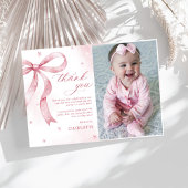 Pink Bow Girl Verjaardagsfeestje Bedankkaart