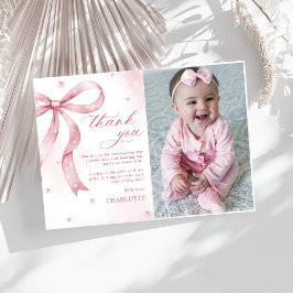 Pink Bow Girl Verjaardagsfeestje Bedankkaart