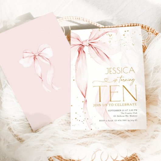 Pink Bow Girls 10th Birthday  Kaart