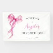 Pink Bow Girls 1e verjaardag Welkom Spandoek (Horizontaal)