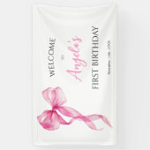 Pink Bow Girls 1e verjaardag Welkom Spandoek (Verticaal)