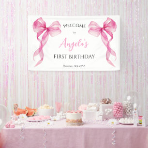 Pink Bow Girls 1e verjaardag Welkom Spandoek