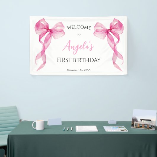 Pink Bow Girls 1e verjaardag Welkom Spandoek (Beurs)