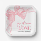 Pink Bow Girls 1st Birthday Papieren Bordje (Voorkant)