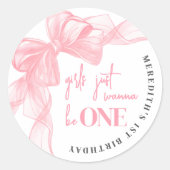 Pink Bow Girls 1st Birthday Ronde Sticker (Voorkant)