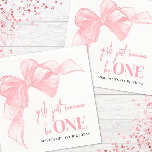 Pink Bow Girls 1st Birthday Servet