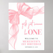 Pink Bow Girls 1st Birthday Welcome Sign Poster (Voorkant)